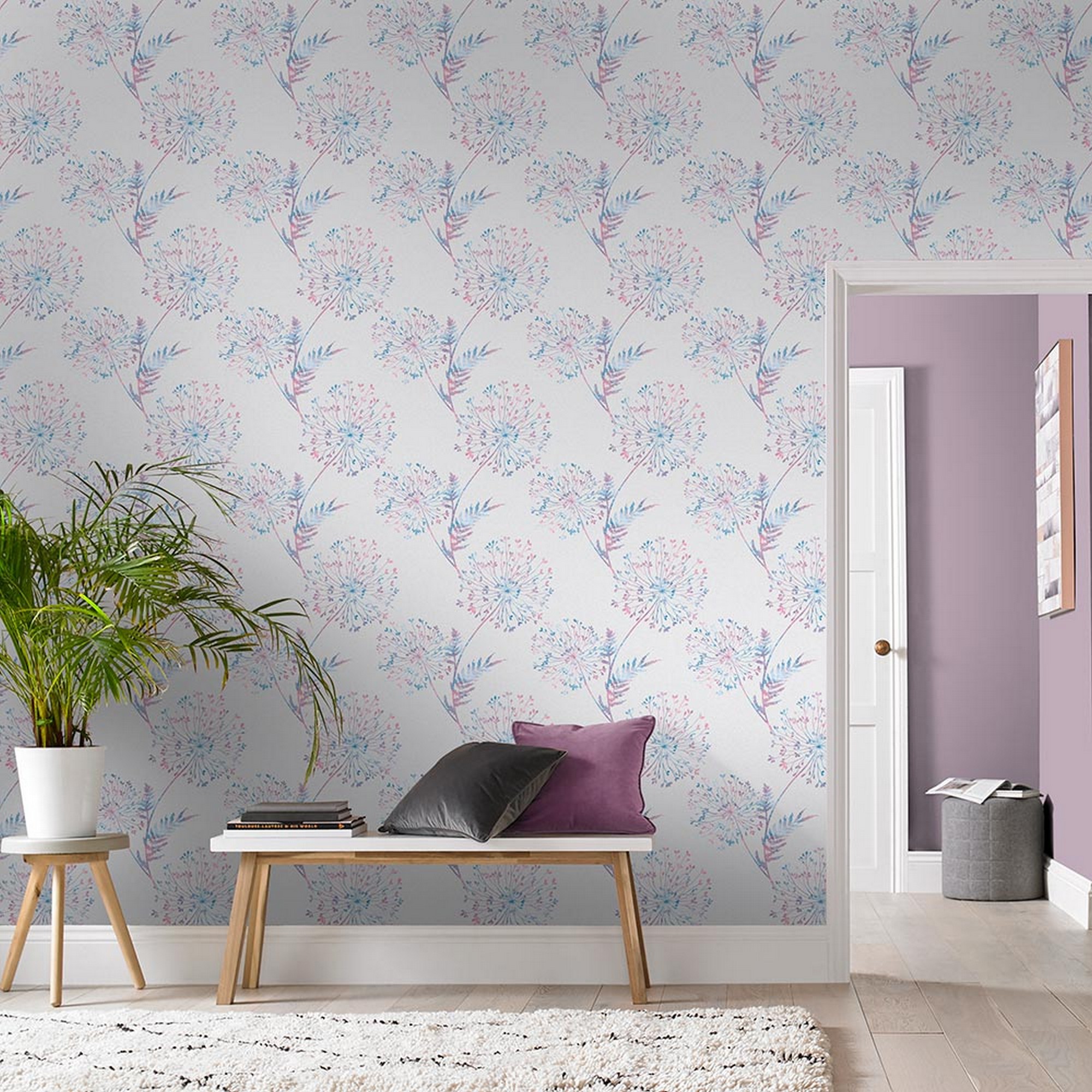 Wish Floral Wallpaper 106436 By Graham Brown In Lilac Grey